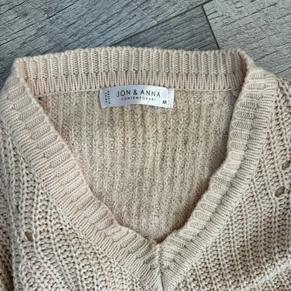 Jon & Anna Cream Pointelle Knit Cropped Sweater - Size M - Boho Coastal Academia - Picture 11 of 15